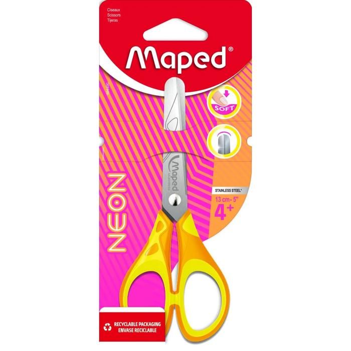 Ciseaux scolaires - MAPED - 13 cm - Lames en acier inoxydable - Poignées ergonomiques - Couleurs néon