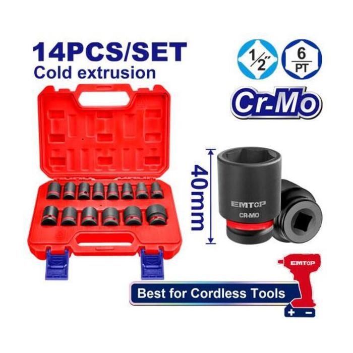 Coffret de 14 douilles à choc longues 1/2"