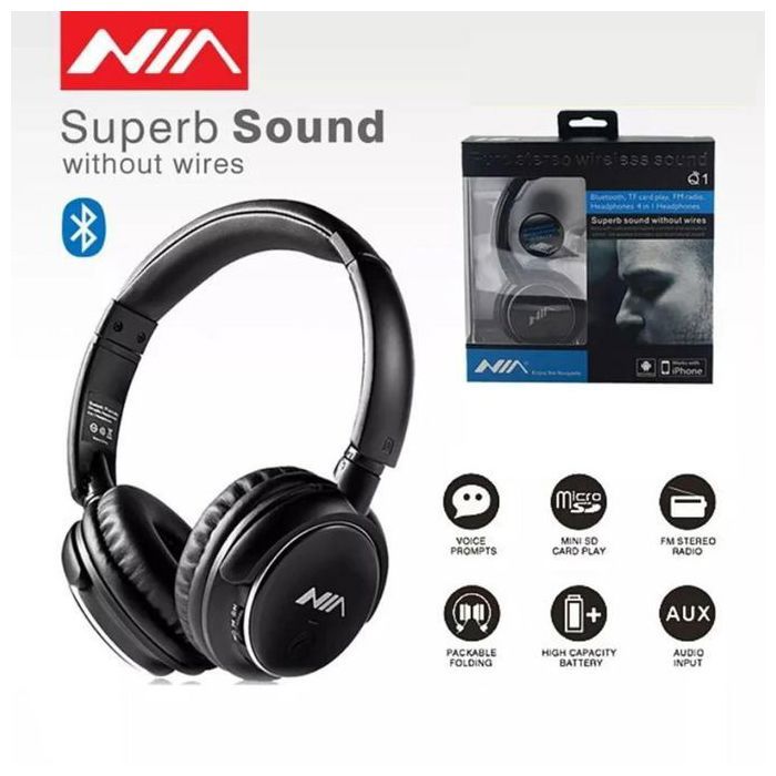 Nia NEW Casque Q1 sans fil Bluetooth V5.0 app avec micro Slot SD aux FM Radio