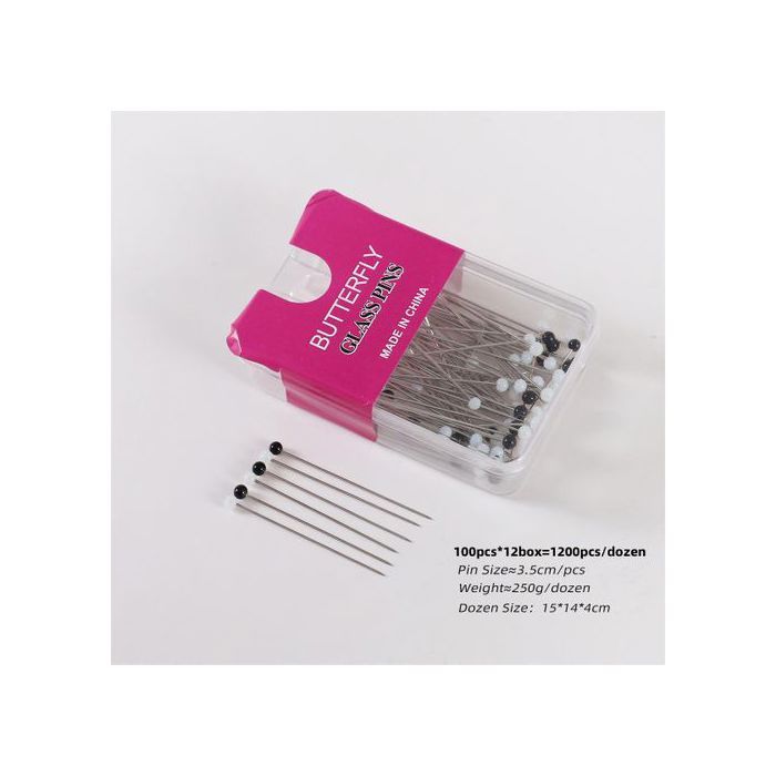100 pcs mix/boîte aiguille à tête de perle rondes Noir et Blanc Épingles