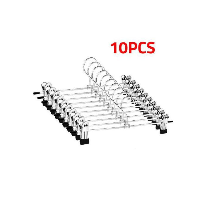 Lot de 10 Ceintre Métal pour Pantalon Cintres Porte Pantalons avec Deux Antidérapante Clips Réglables à 360
