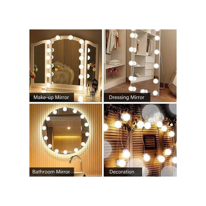 LED Miroir Coiffeuse 10 Ampoules, USB Câble Réglable