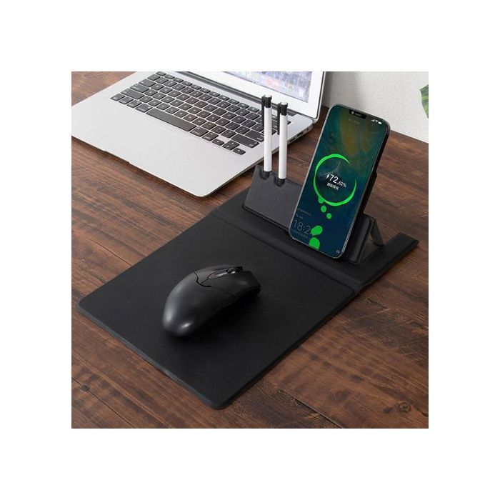 Tapis de Souris de Charge Sans Fil, Tapis de Bureau Durable en Cuir PU Antidérapant Avec Charge Sans Fil