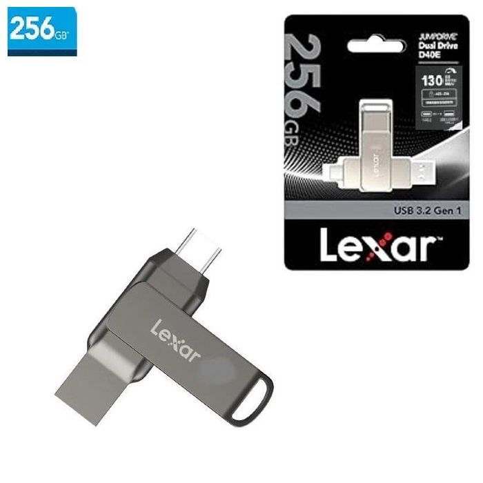 Lexar Cle 256GB usb 3.1 JumpDrive Dual Drive D400 256Go USB 3.2 Type-C et Type A jusqu'à 130 Mo/s
