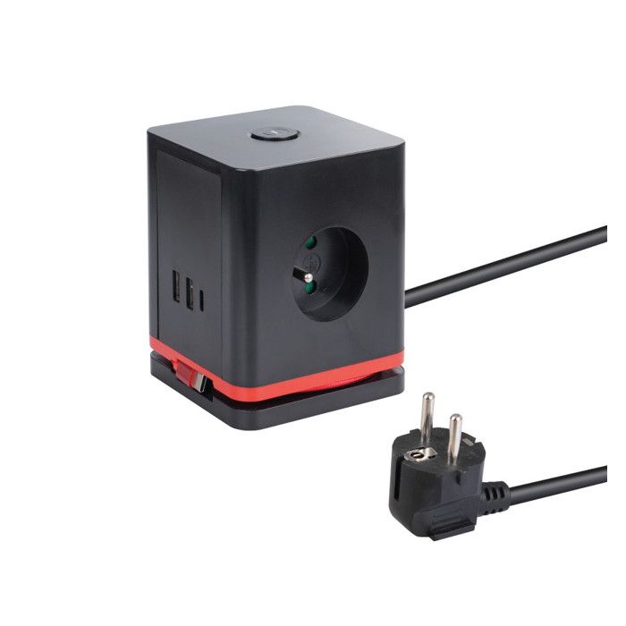 Multiprise cubique 3 postes + 2 USB type 1 + 1 US - MGS
