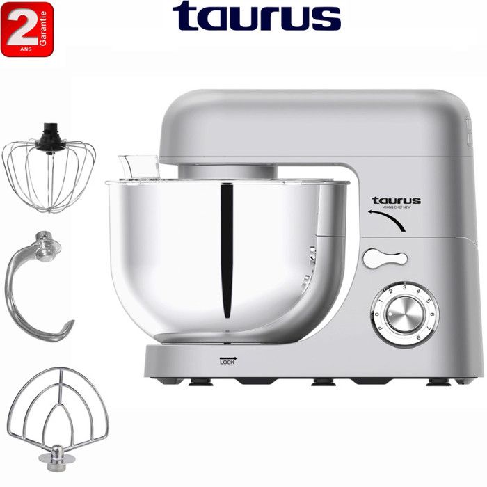 Robot pétrin multifonctions - TAURUS - Mixing Chef - 1000W - 5.5L - 6 Vitesses