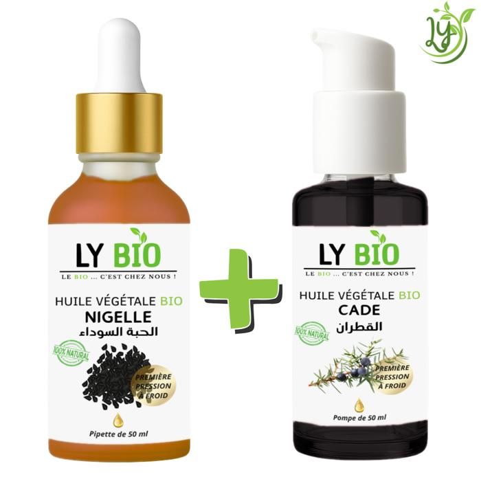 Pack Huile Nigelle 50ml - LYBIO - Huile Cade 50ml - Pipette - Pompe - Réparateur