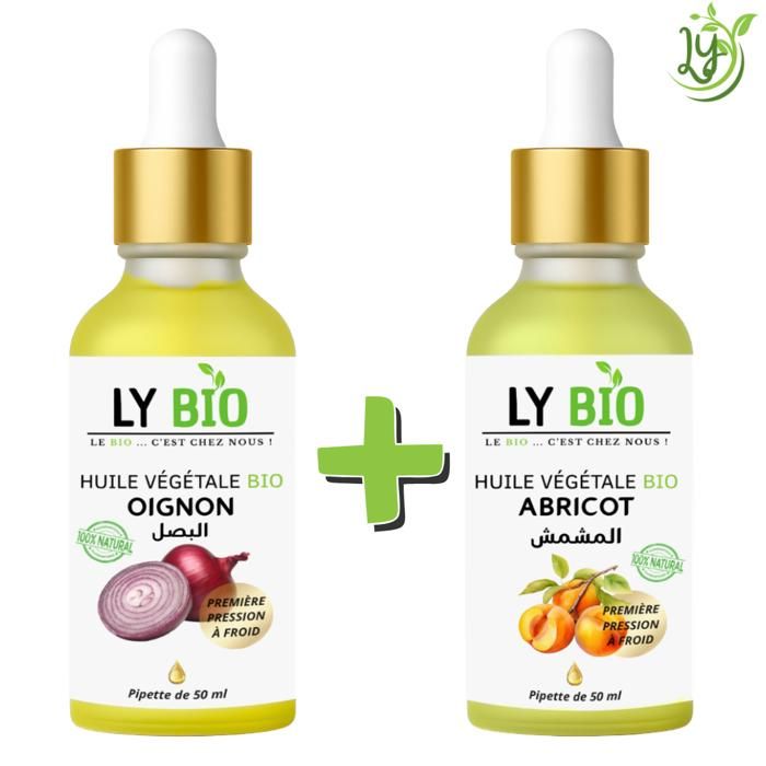 Pack Huile Oignon & Abricot - LYBIO - 50ml - Pipette - Soin Naturel - Tous Types de Cheveux