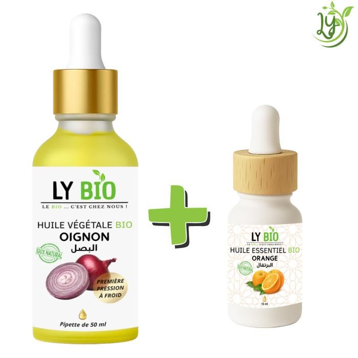 Pack de soins - LYBIO - Huile Oignon 50ml - Pipette - Huile Essentielle Orange 10ml - Mixte