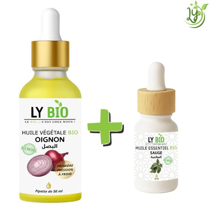 Pack de soins capillaires - LYBIO - Huile Oignon 50ml - Huile Essentielle Sauge 10ml - Mixte - 60ml