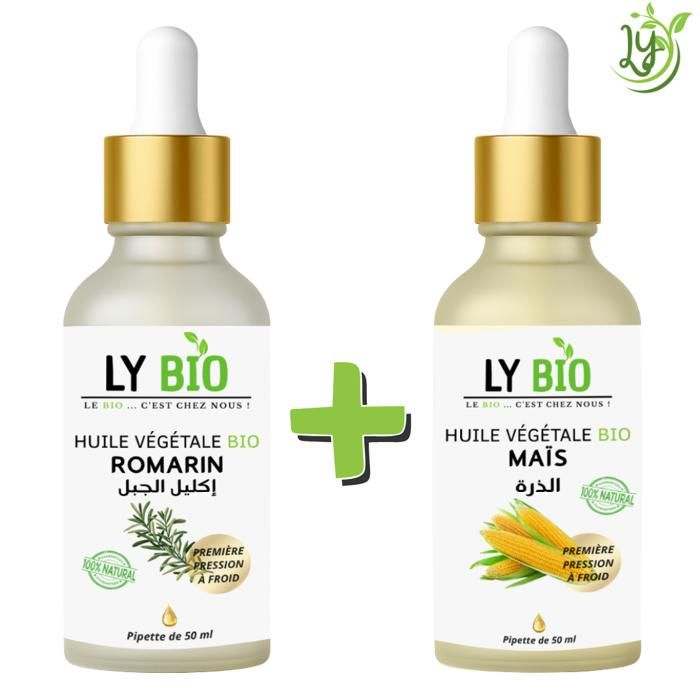 Pack Huile - LYBIO - Romarin 50ml + Maïs 50ml - Pipette - Hydratant - Nourrissant