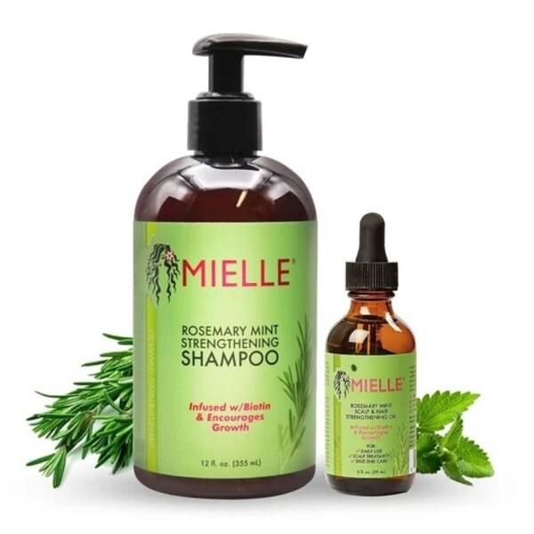 Shampooing & Huile Fortifiants - MIELLE - Romarin & Menthe - 355 ml & 59 ml - Biotine - Tous types de cheveux