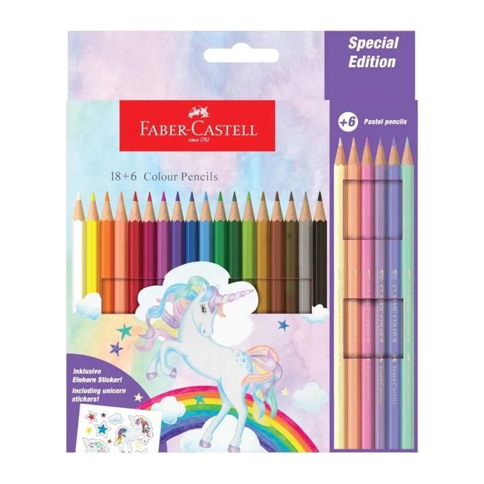 Crayons de couleur Unicorn Pack de 24 (20 couleurs + 4 pastel) - FABER CASTELL