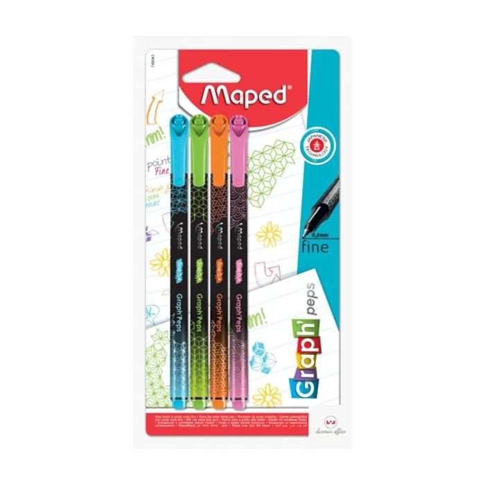 Lot de 4 stylos feutre fins 0,4 mm Graph’Peps Fancy – MAPED