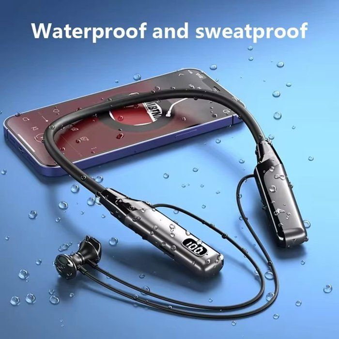 casque Bluetooth sans fil à tour de cou avec microphone intégré, et place de carte mémoire, afficheur de pourcentage batterie