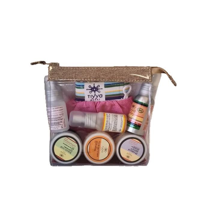 Trousse de beauté - TIYYA - Savon, Ghassoul, Huile Sèche, Eau de Rose Bio, Huile d'Argan, Gant Exfoliant