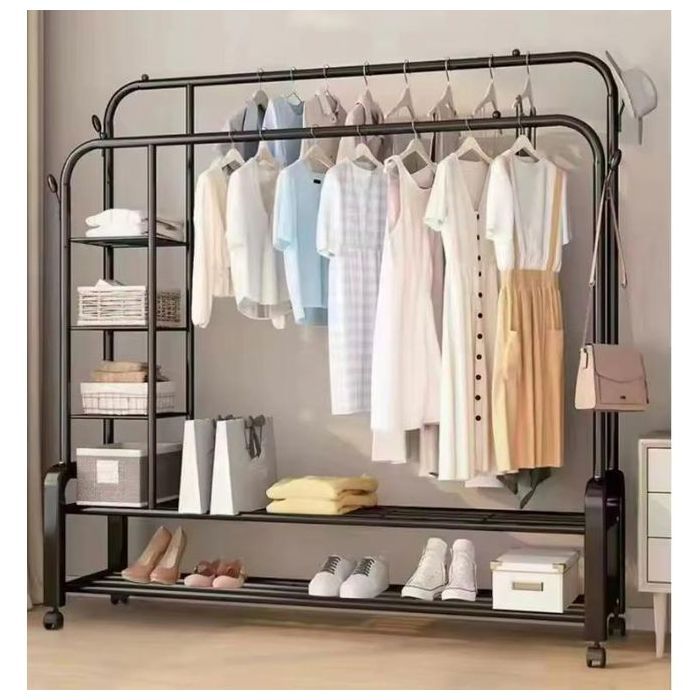 Portant Professionnel à Double Barre en Métal avec Étagère Inférieure, Design Durable, Couleur Aléatoire