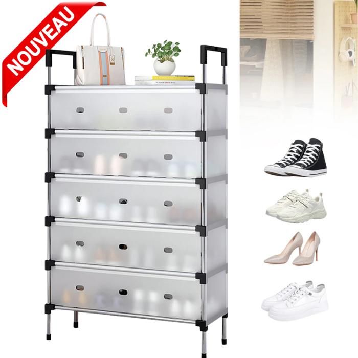 Etagère à chaussures en fer 5 couches avec crochet pour salon, chambre à coucher