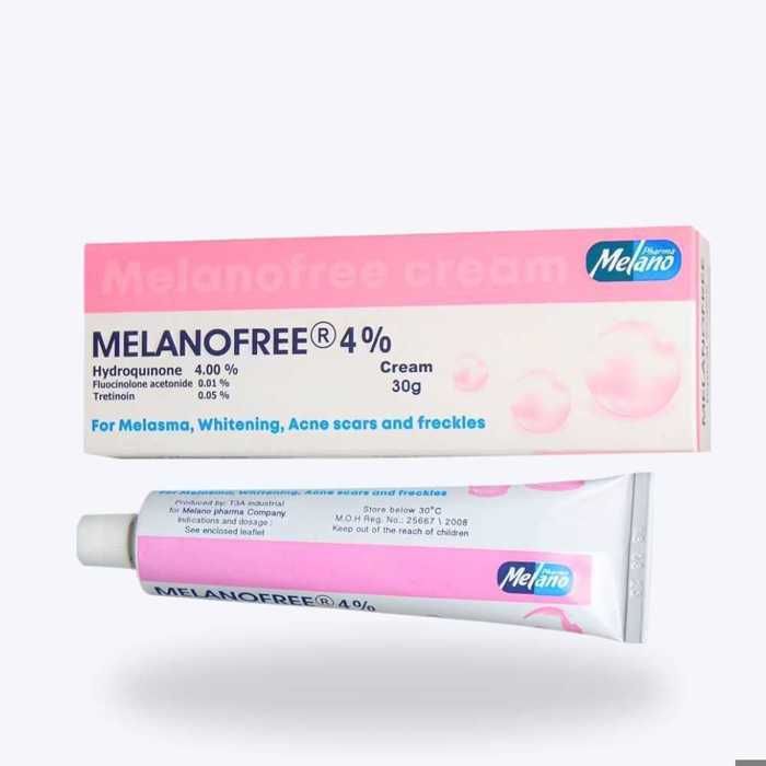 Crème éclaircissante - Melano - Melanofree - Hydroquinone 4% - Traitement hyperpigmentation - Tous types de peau
