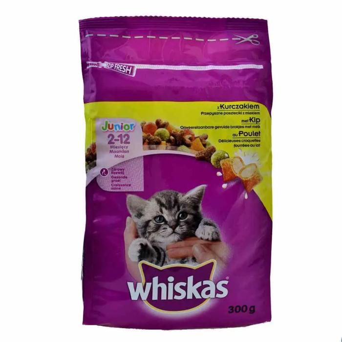 Croquettes pour chat junior - WHISKAS - Poulet et lait - 300g - Ration complète - Moins de 1kg