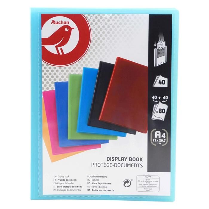 Protège-documents A4 80 vues 21x29,7cm coloris assortis - AUCHAN