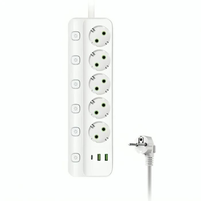 Multiprise Power Socket QL-1098U 2500W – 5 Prises + 3 USB + 1 Type-C