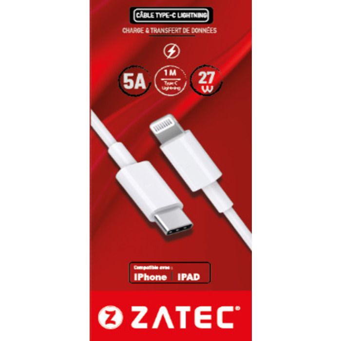 Câble Type C- Lightning 27W                 PVC,  1 mètre