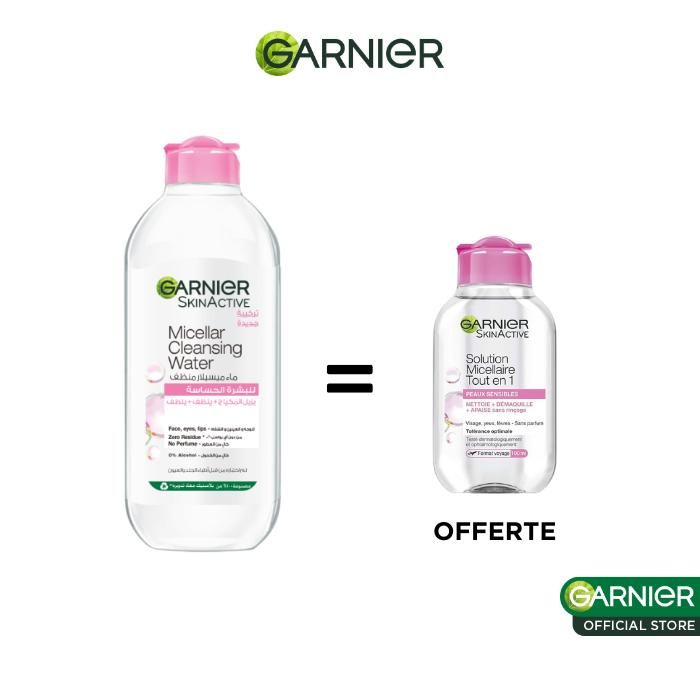 Eau micellaire - GARNIER - Peau sensible - 400 ml + 100 ml offert - Hypoallergénique - Douceur