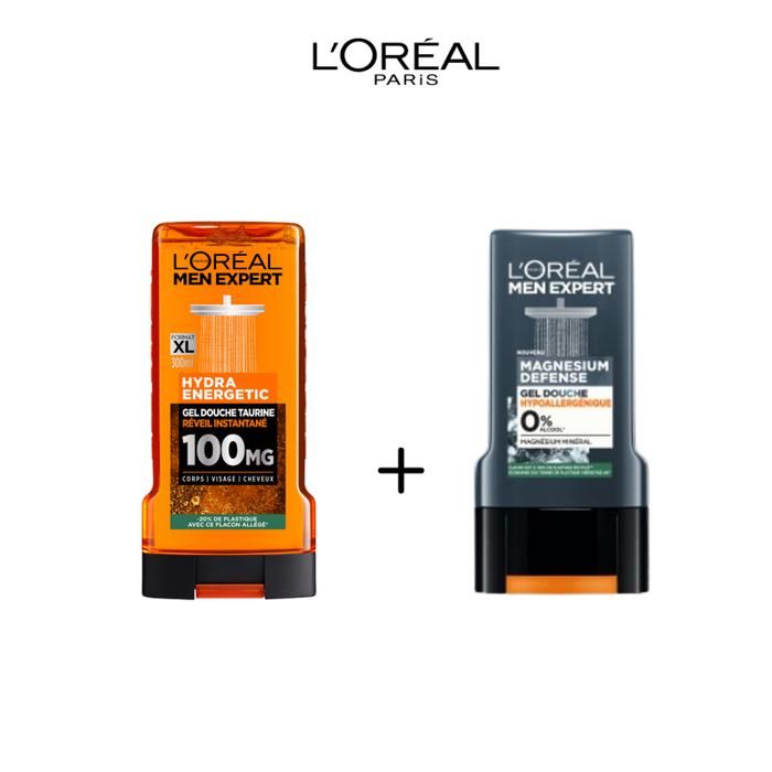 Gel douche - L'ORÉAL MEN EXPERT - Magnesium Defense + Hydra Energetic - 300ml x2 - Sans parabène - Homme