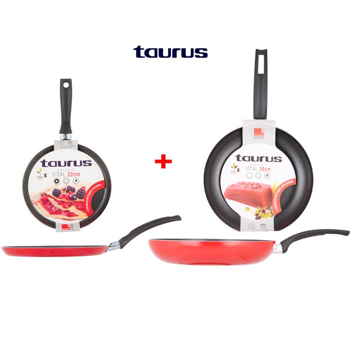 Pack de poêle et crêpière - TAURUS - Vital - 26 cm et 22 cm - Anti-adhésif - Sans PFOA