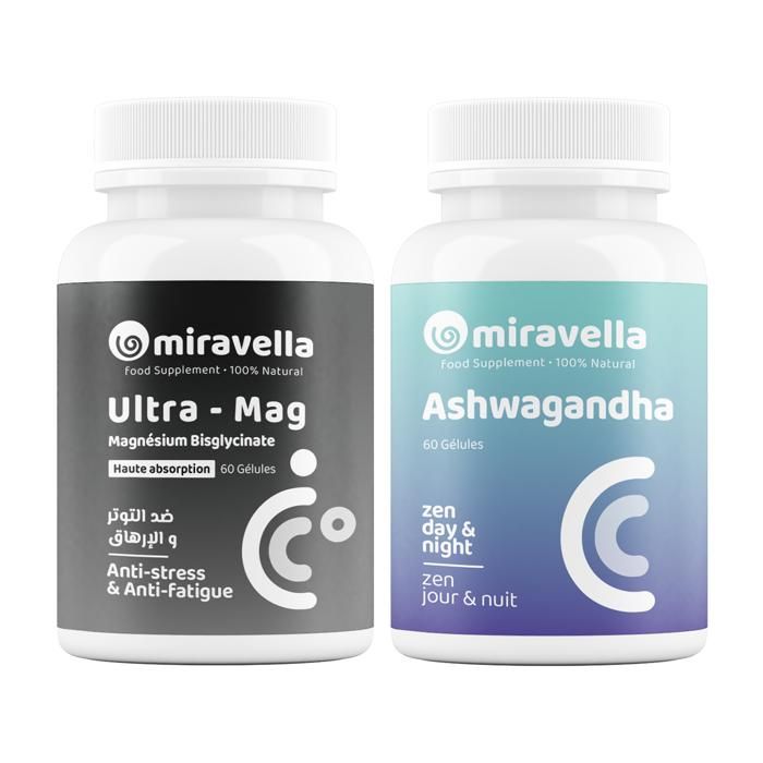 Magnésium Bisglycinate et Ashwagandha - Pack Duo Miravella Complément Alimentaire