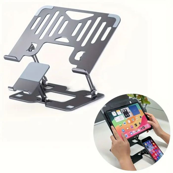 Support ordinateur portable 2-en-1 réglable – acier carbone pliable, améliore posture et réduit fatigue oculaire