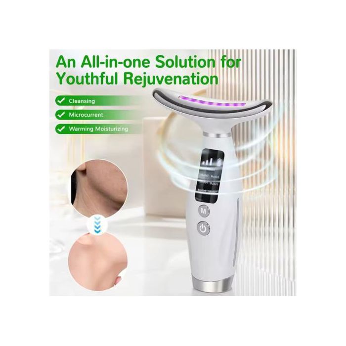 Masseur de Lifting du Cou et du Visage, Masseur Double Menton Électrique, 7 Couleurs de Lumière LED,