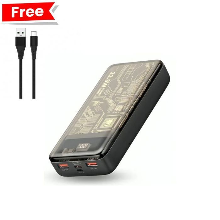 Batterie Externe KONFULON A34Q – 20000mAh, 22.5W + PD20W, Design Transparent + Cable type-c to usb gratuit