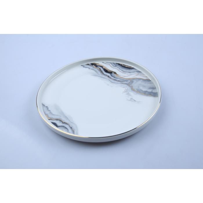 Assiette - GENERIC - Effet Marbre - 26,5 cm - Porcelaine - Compatible Lave-Vaisselle