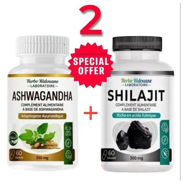 Pack 2 pieces Shilajit Ashwagandha 350 mg , 60 gélule bio