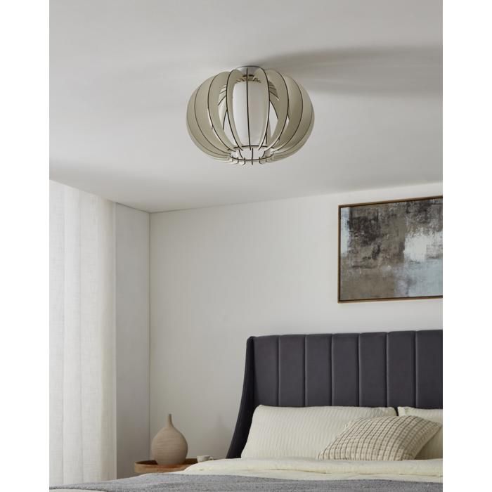 Plafonnier - EGLO - STELLATO 2 - Acier blanc - Bois naturel - Verre blanc