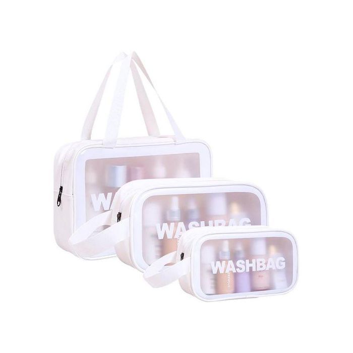 Pack 3Pcs Sac de Maquillage Large avec 2 Trousse Washbag Transparent