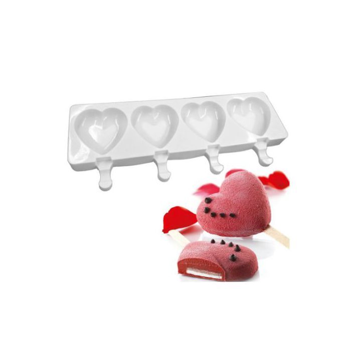 Moule à glace en Silicone, 4 trous, en forme de cœur, pour Dessert au chocolat