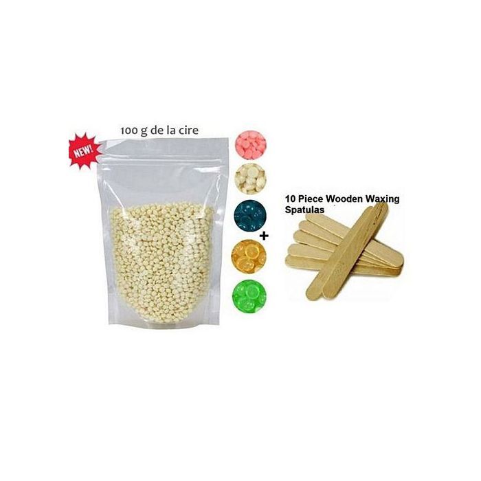 Cire de film chaud en granules pour l'épilation - 100g + 10 spatules en bois