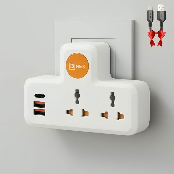 Multiprise Murale Dinex  2 Prises Universelles + 2 Ports USB  1 Port USB-C + cable recci gratuits