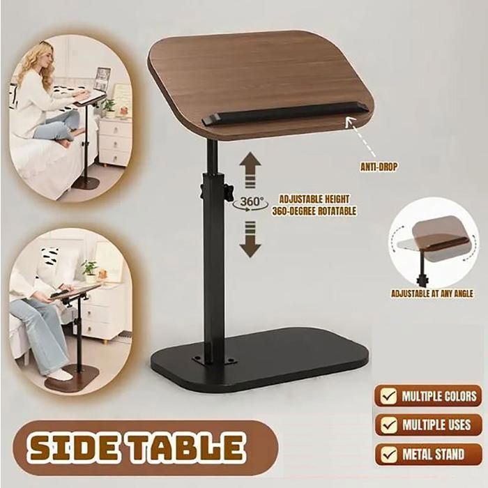 Table d'appoint élégante à Hauteur et angle réglables, Design Contemporain avec Plateau en Bois et Cadre Métallique