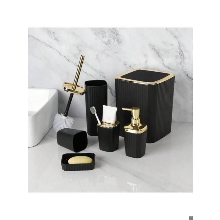 Ensemble d'Accessoires de Salle de Bain Élégant - 6 pièces avec finitions dorées