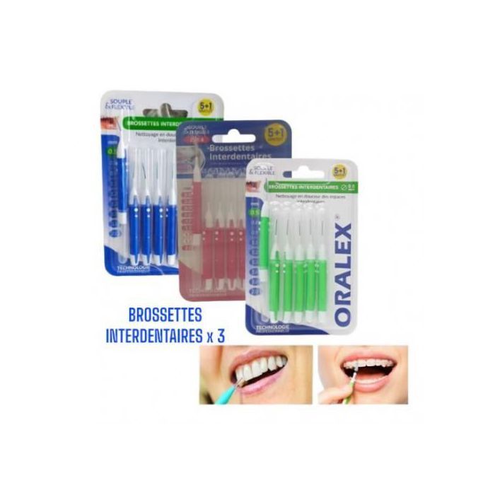 ORALEX Pack 3 X Brossettes Interdentaires (5+1) Vert-rouge-bleu