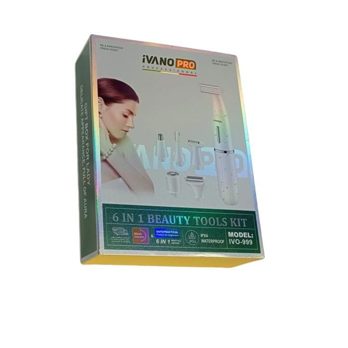 Kit Beauté 6 en 1 - IVANO PRO IVO-999 - Étanche IPX4 - Accessoires interchangeables - Soin visage et corps