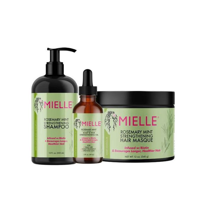 Shampooing, Huile et Masque capillaire fortifiants Mielle Organics, romarin et menthe
