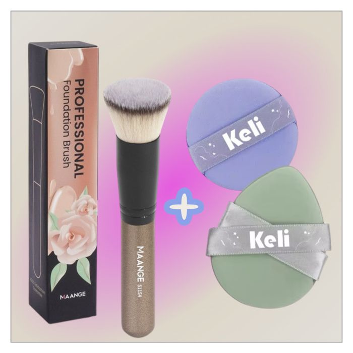 Pinceau Fond de Teint Professionnel + 2 Éponges de Maquillage  multi couleur– MAANGE™
