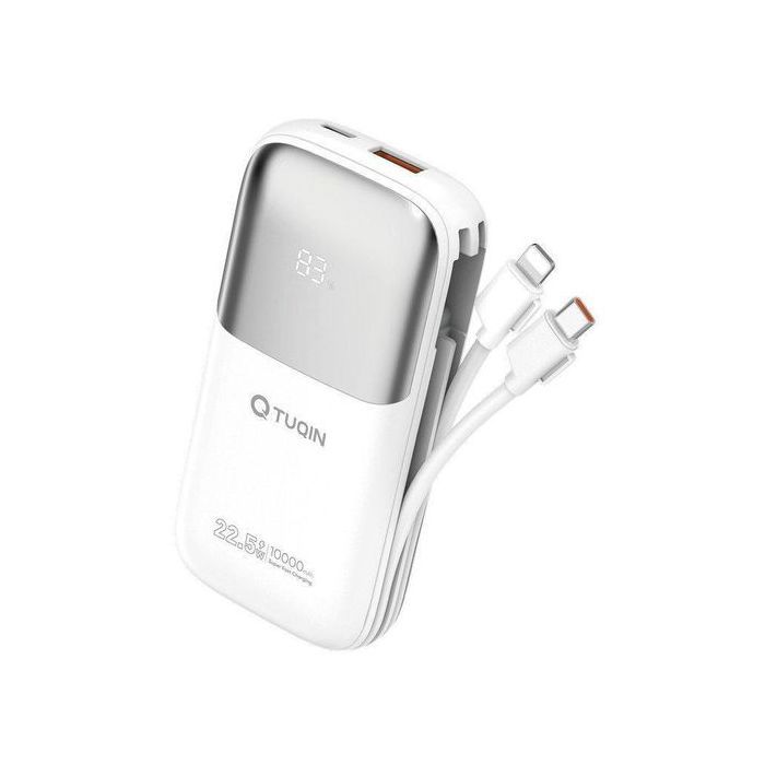 Power bank 10000mAh 22.5W Charge rapide Batterie externe avec câbles intégrés Type C et IOS charge plusieurs appareils