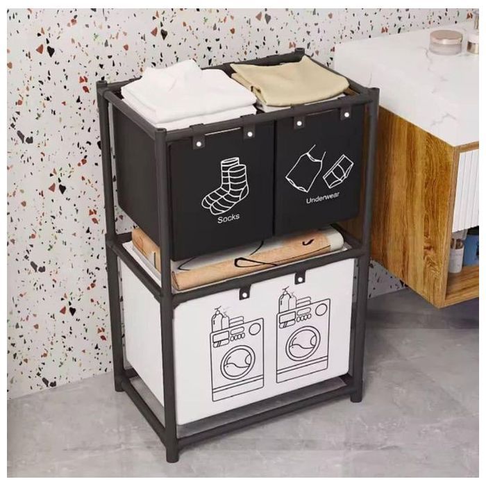 Panier à Linge - GENERIC - 3 Compartiments - Pliable - Design Contemporain - Rangement Efficace