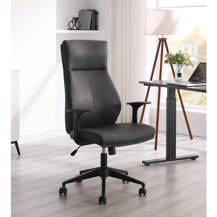 Fauteuil de bureau - DANSMAMAISON - ARTIGAS - Similicuir - Hauteur réglable 112-122 cm - Gris foncé